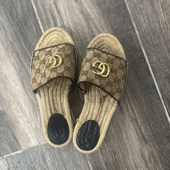 Gucci Tan and Brown Espadrille Slides 39.5 - Picture 2 of 4